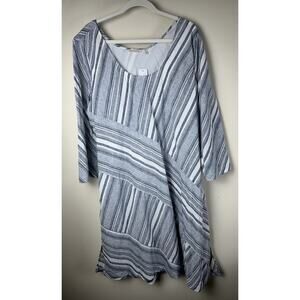Soft Surroundings 1X Sonya Linen Blue White Striped Dress Coastal Lagenlook NWT